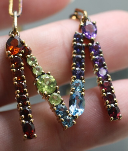 Sterling Silver 925 Vermeil multi color gemstone initial letter M Necklace chain - Picture 4 of 9