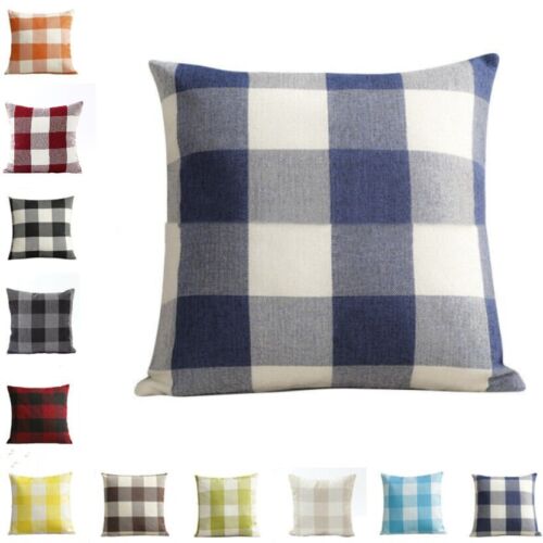 16" 18" 20" 22" 24" 12x20"Checks Cushion Cover Linen Pillow Case Sofa Home Decor - Picture 1 of 19