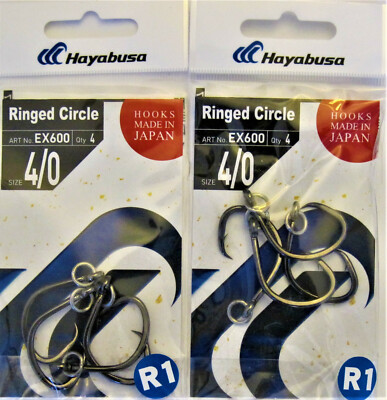 Four (4) Packs Hayabusa EX600 Ringed Circle Fish Hooks 4/0 Made in Japan