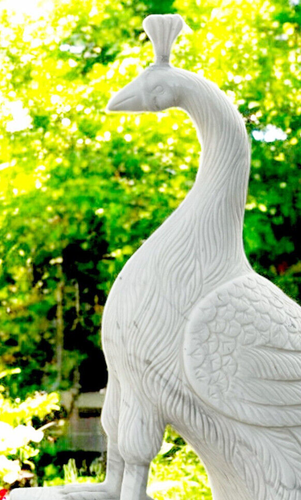 Elegant Marble Peacock Statue for Indoor/Outdoor Decor - Unique Art Piece - Picture 5 of 10
