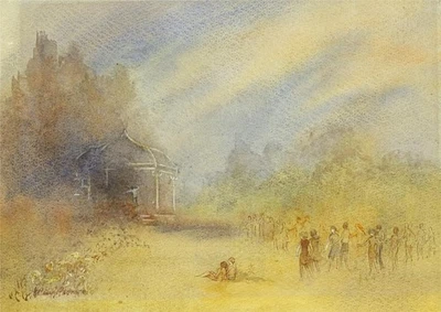 Figuren in Landschaft - Aquarell - 20. Jahrhundert - undeutlich signiert - Bild 1 von 4