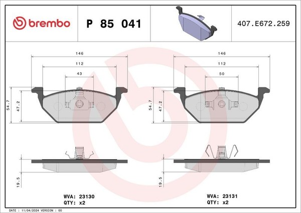 Brembo Bremsbelagsatz, Scheibenbremse P 85 041 FüR Seat Vw Audi Skoda-image