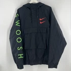 VTG RARE Nike Anorak Jacket Black Double Logo Swoosh Spell Out Check Hooded Sz L