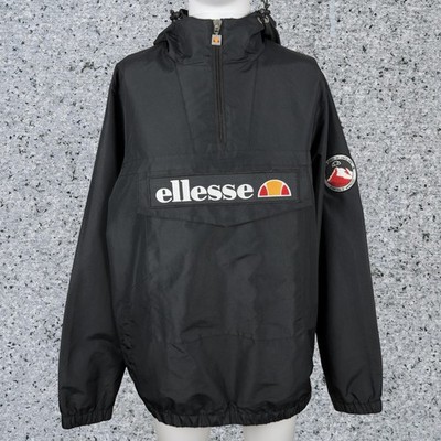 Ellesse Mont 2 Overhead Jacket Men s Size XL Black Anorak 1/4 Zip Pullover