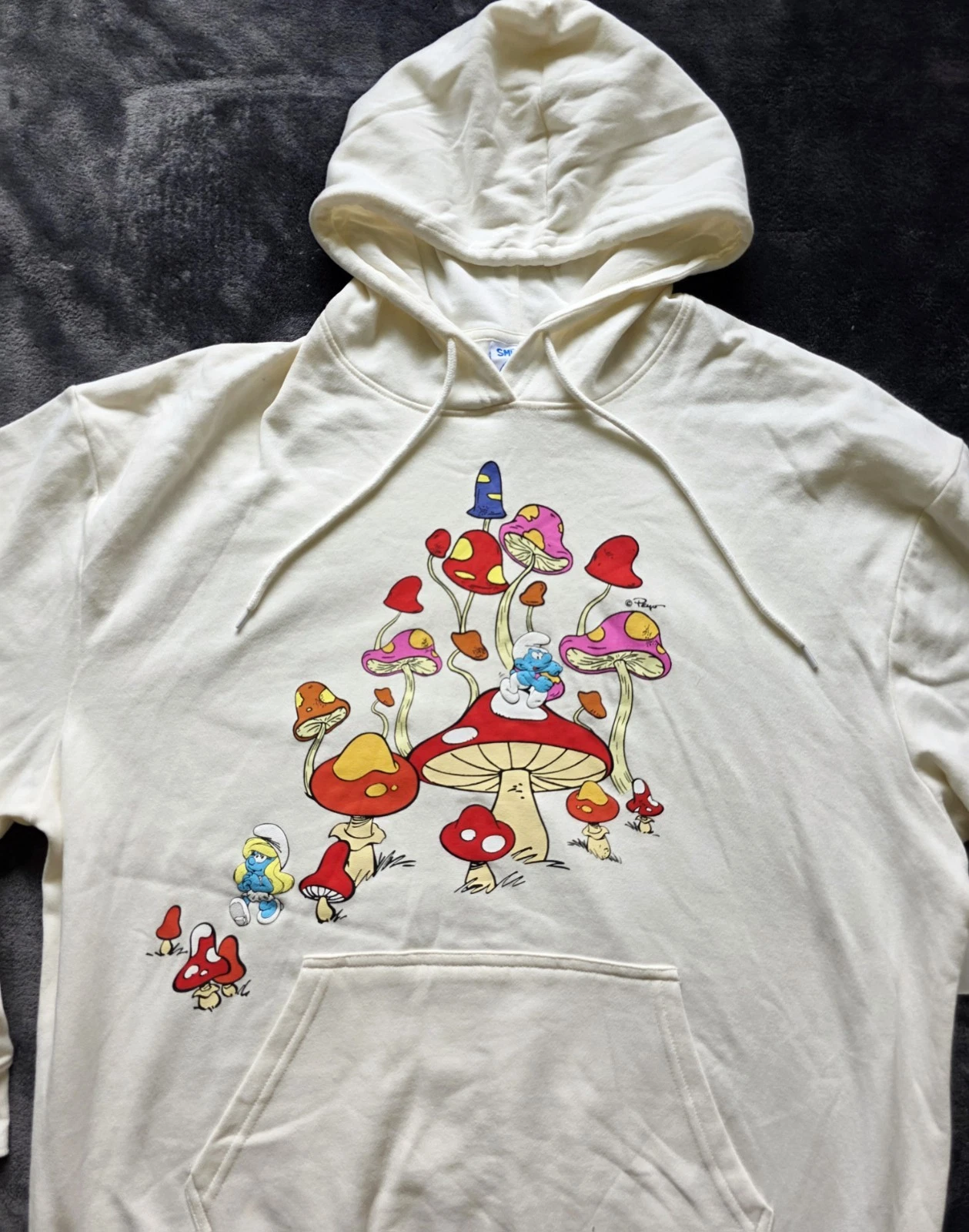 OFF WHITE Felpa pullover con cappuccio donna Puffi avorio fidanzato nuova taglia XL