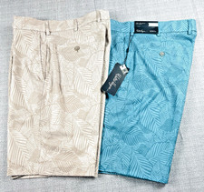 Walter Hagen Perfect 11 Shorts Mens 34 Tan/Teal Palm Leaves 10” Performance Golf