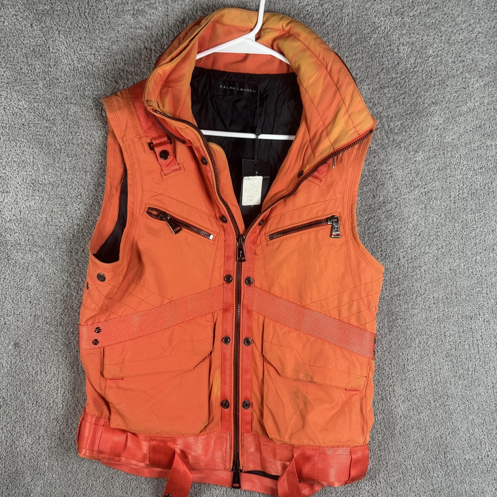Ralph Lauren Vest Mens Medium Orange SPCL AGENT Quilted Full Zip Insulated