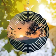 Elegant Metal Hanging Wind Spinners & Chimes - Serene Sunset Design 
