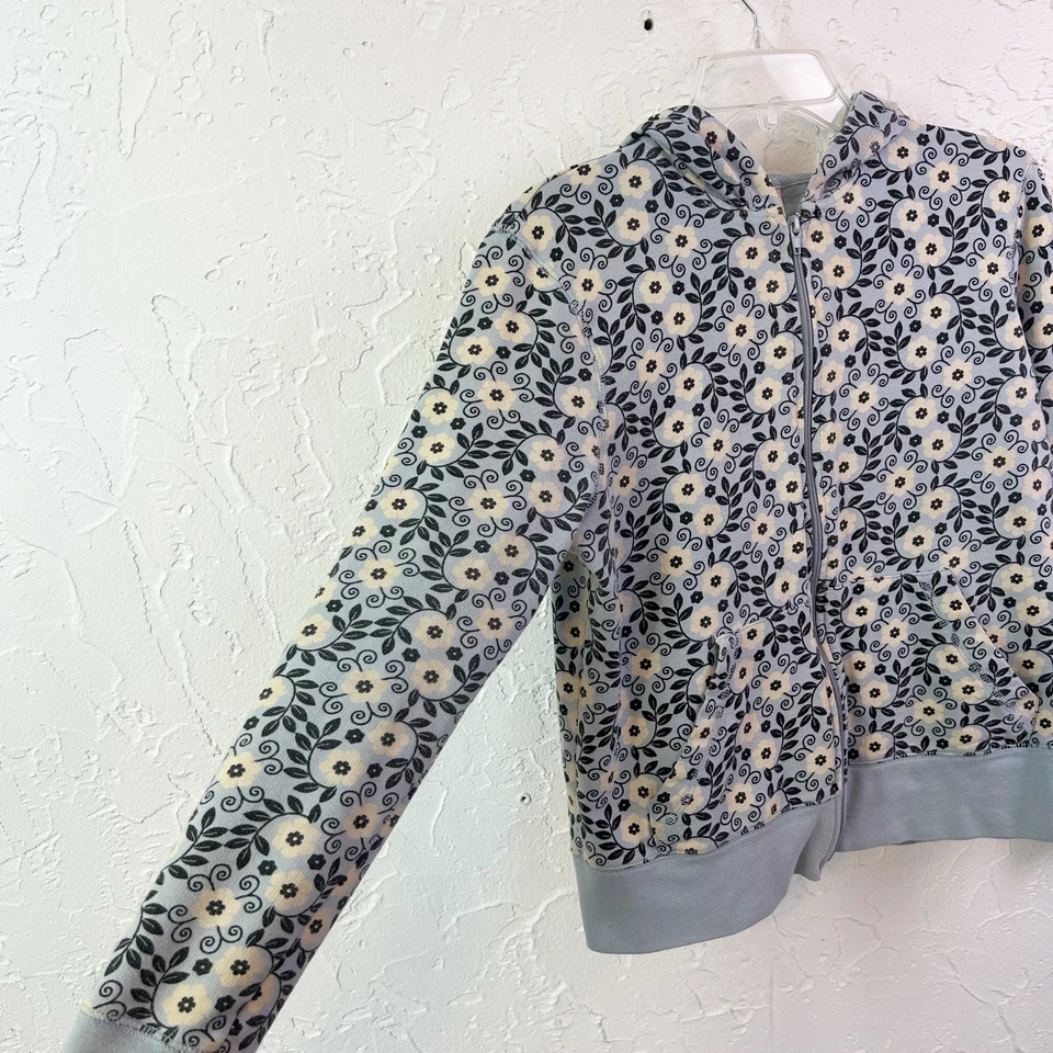 复古 Y2K 蓝色花卉全拉链连帽衫,尺寸 M — 第 3/4 张图片