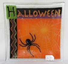 Peggy Karr RARE Halloween Fused Art Glass PLATE Tray SPIDER - 2006 9.75" In.