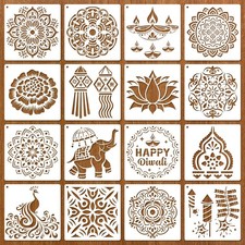 Konsait 16 PCS Diwali Rangoli Stencils for Painting 5.9 inches x