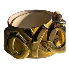 Paloma Picasso Gold and Beige Patent Leather Vintage Belt L/80