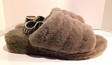 UGG Fluff Yeah Womens Gray Faux Fur Slide Slippers US 10 Logo Strap Cushioned
