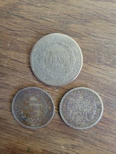 Colonie Martinique Lot 3 Pièces Bon Pour 1 Franc Et 50 Cent. 1897 Et 1922 P2404 - Bild 2 von 2