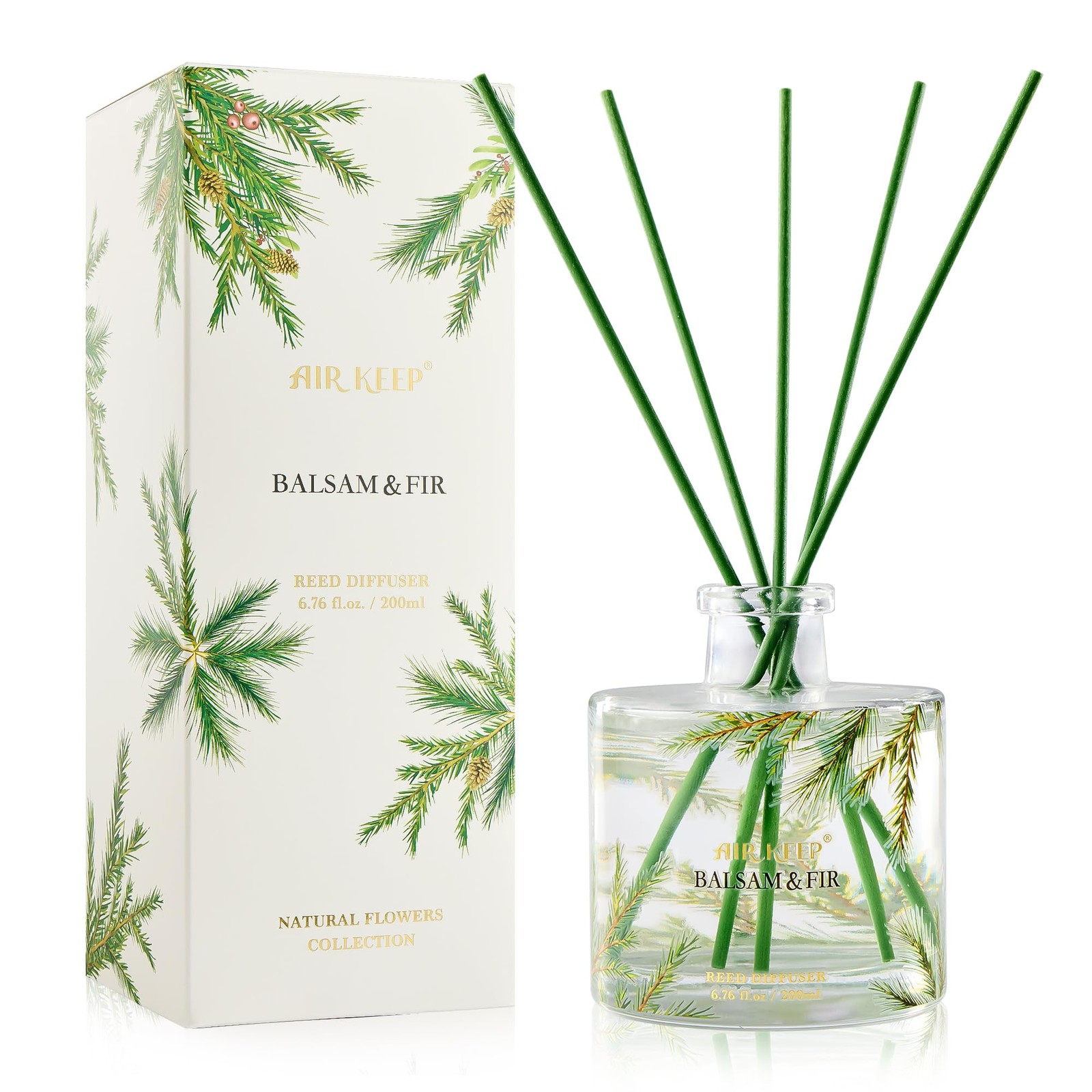 Reed Diffuser,6.76 fl oz Balsam & Fir Home Fragrance Diffuser Set Includes 8 ...-image