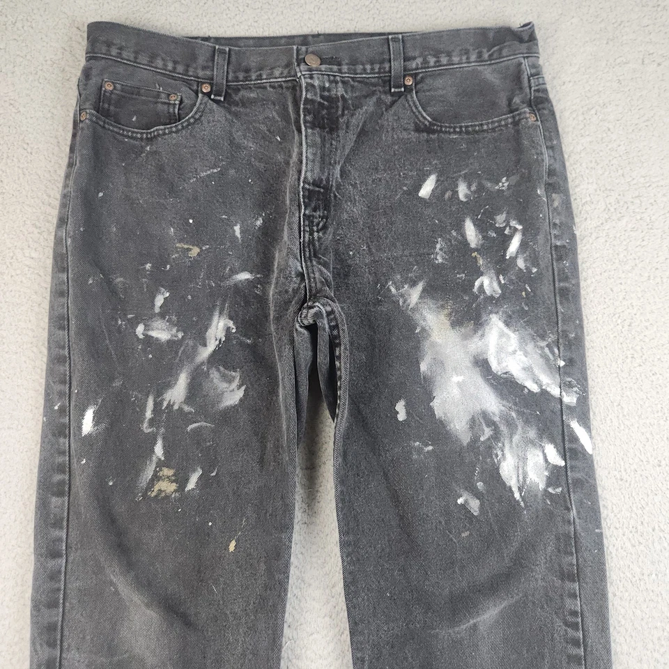 VTG Faded Glory Paint Splatter Work Denim Jeans Men's 38x34 Black Skater Grunge - Image 3 of 4