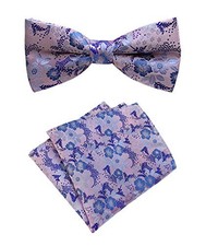 Mens Cravat Pre-Tied Bow Tie Set Luxury Floral Pattern One Size Pink Blue