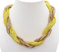 Chunky Twisted Multi Strand Box Chain Statement Necklace Brass Tone & Yellow