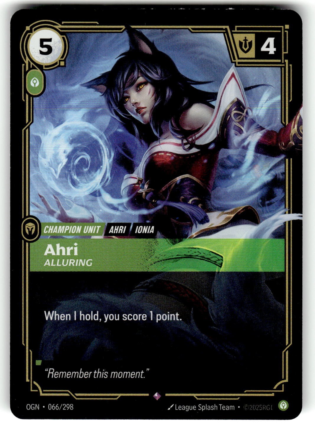 2025 League of Legends - Origins Card OGN-066 Rare Ahri, Alluring Foil