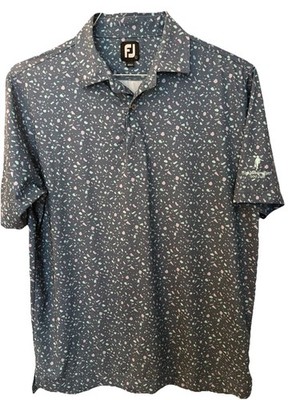 FootJoy Polo BlueGrey Paint Splatter Print Mens L Performance HMR Golf Club Logo