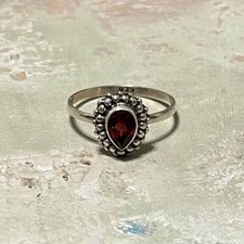 Garnet Sterling Silver Ring Size 8-1/4