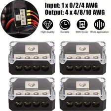 4Pcs Power Ground Amp Distribution Block 0/2/4 Gauge Input 4/8/10 Gauge Output