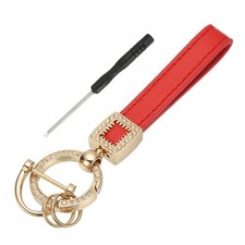Leather Wristlet Keychain, Car Key Chain Holder with Gold Key Ring, Red