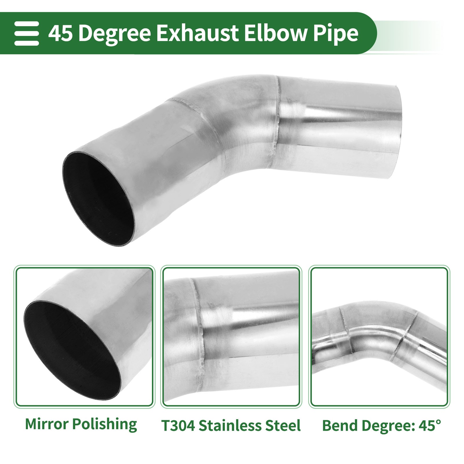 45 Degree Mandrel Exhaust Tube 2" OD 3.94" Leg Length T304 Stainless Steel