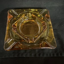 Vintage Mid Century Modern Heavy Amber Glass Cigarette Ashtray Tobacco  Set Of 2