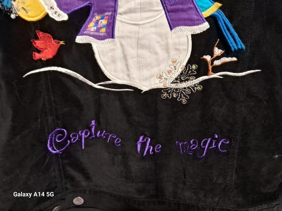 Quacker Factory Women XS Black Cotele Button Front Jacket W/Christmas Design - Image 4 of 4