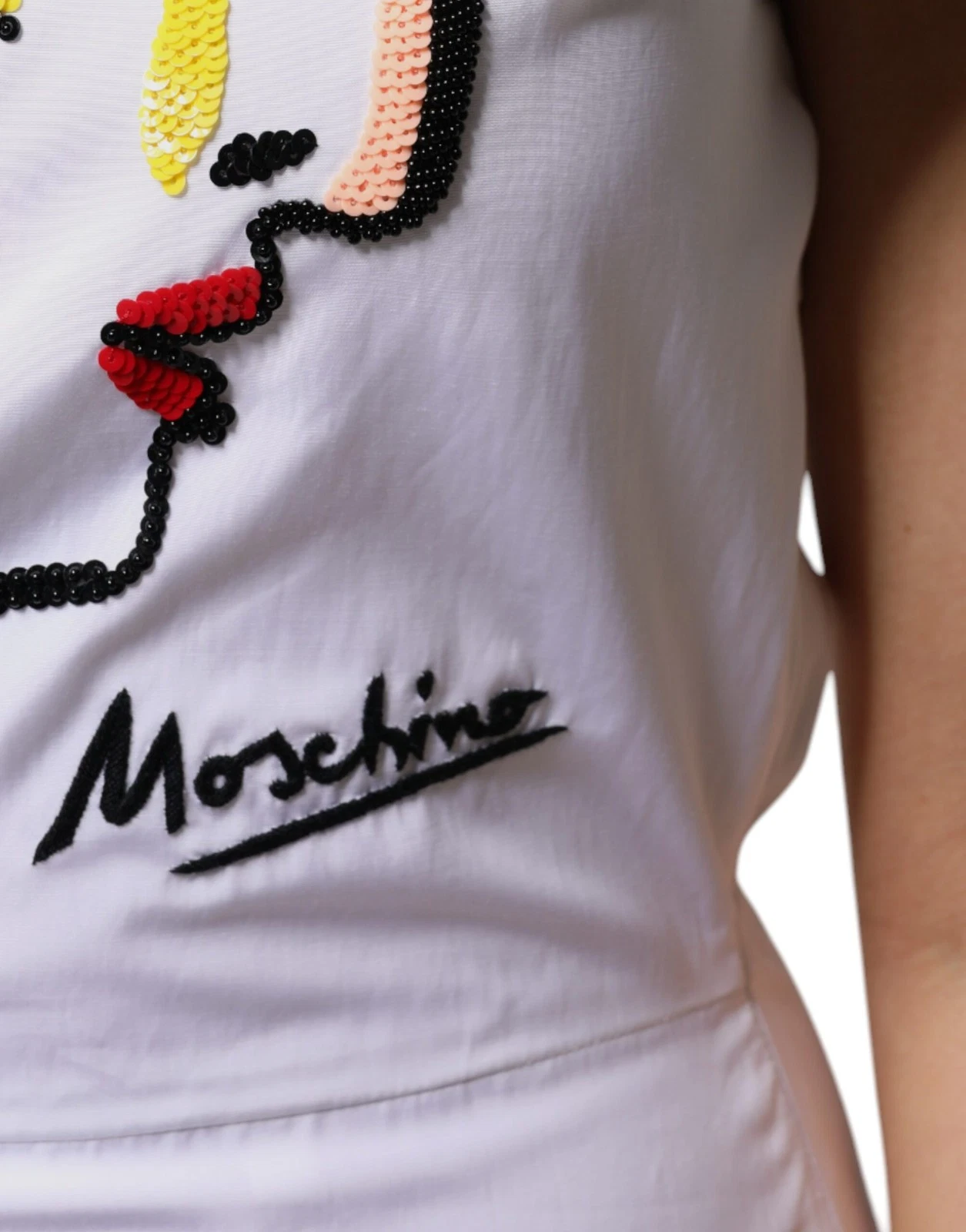 Moschino Couture bianco stampato viscosa tubino mini abito donna autentico