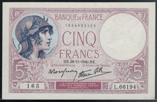 France - 5 Francs 1940 Pick 83 in XF+
