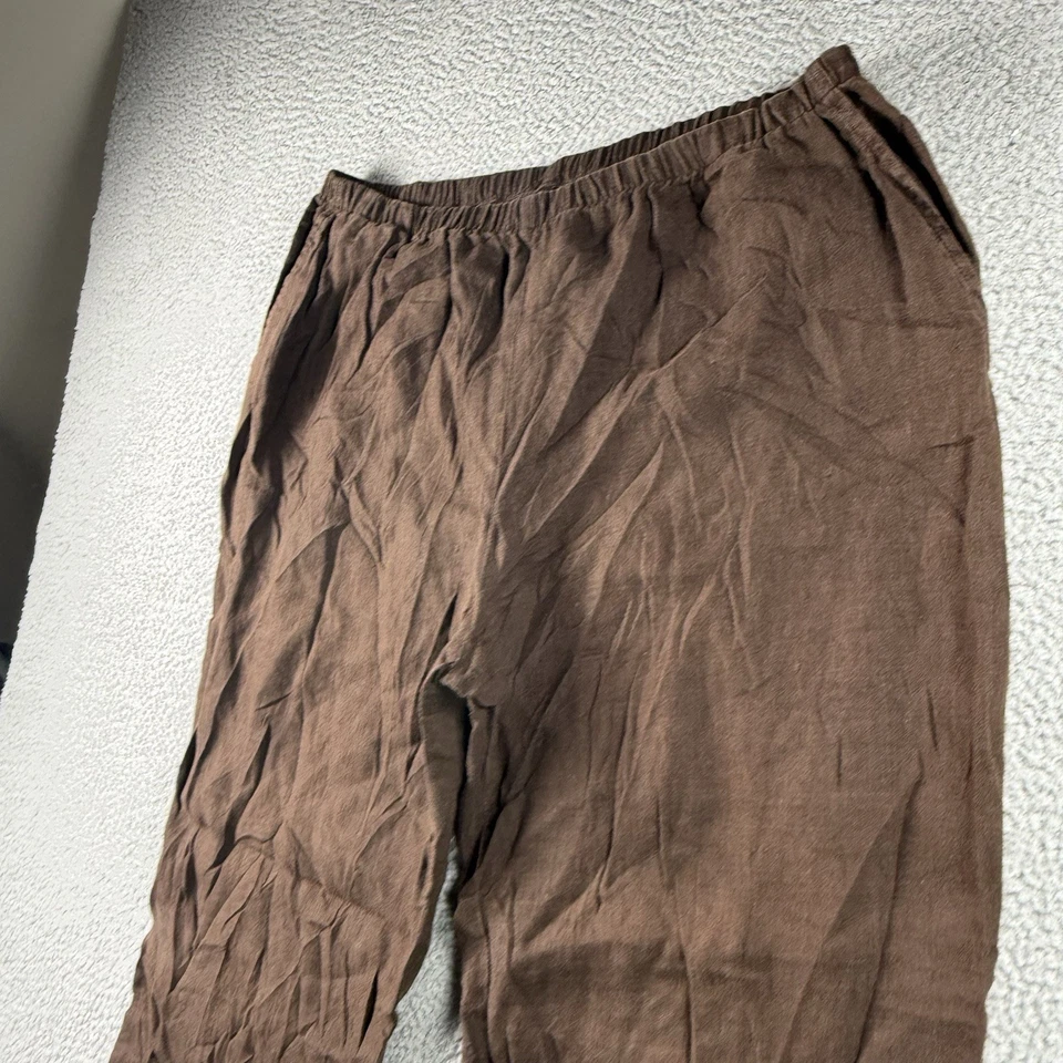 Flax Pants Womens L Brown Linen Wide Leg Pull On Lagenlook Neutral Minimalist - Image 2 of 4