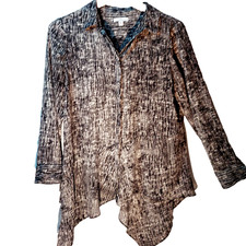 H Halston Womens Button Up Blouse Shirt Asymmetric Black White