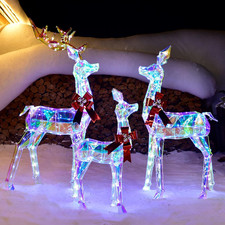 Iridescent 3-Piece Lighted Deer Family Outdoor Christmas Decorations with 465 LE