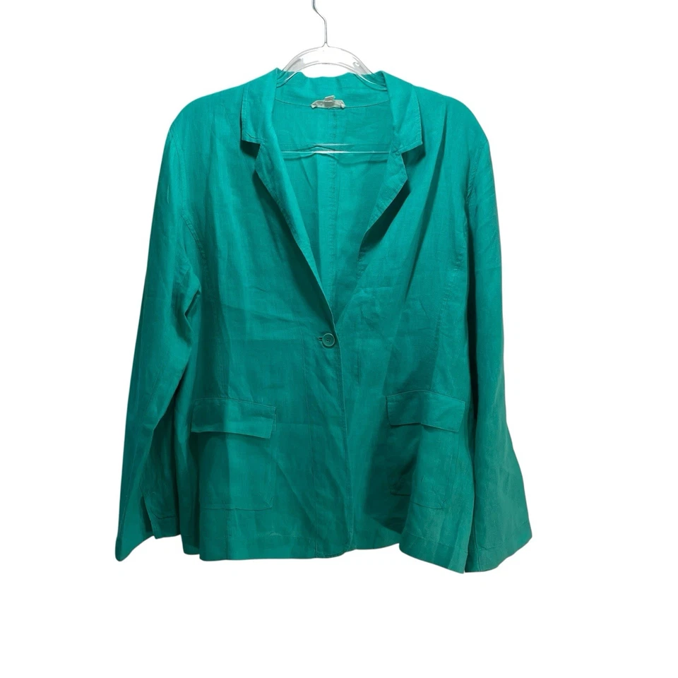 Blazer Eileen Fisher Lino Kelly Verde Para Mujer’s L Resortwear Minimalista Dinero Antiguo Foto 3 de 4