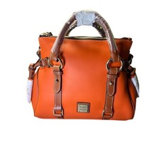 Dooney  Bourke Orange Leather Satchel Bag Brown Trim Gold Hardware 8P9371560
