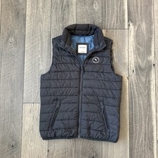 Abercrombie Kids Boys Puffer Vest Sz XL 16 Gray Blue Fleece Collar Logo Full Zip
