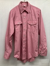 Vintage Malco Modes Mens Western Pearl Snap Shirt Long Sleeve Pink 15.5 33