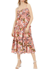 INC Womens Smocked Floral Print Maxi Dress Orange Size Medium