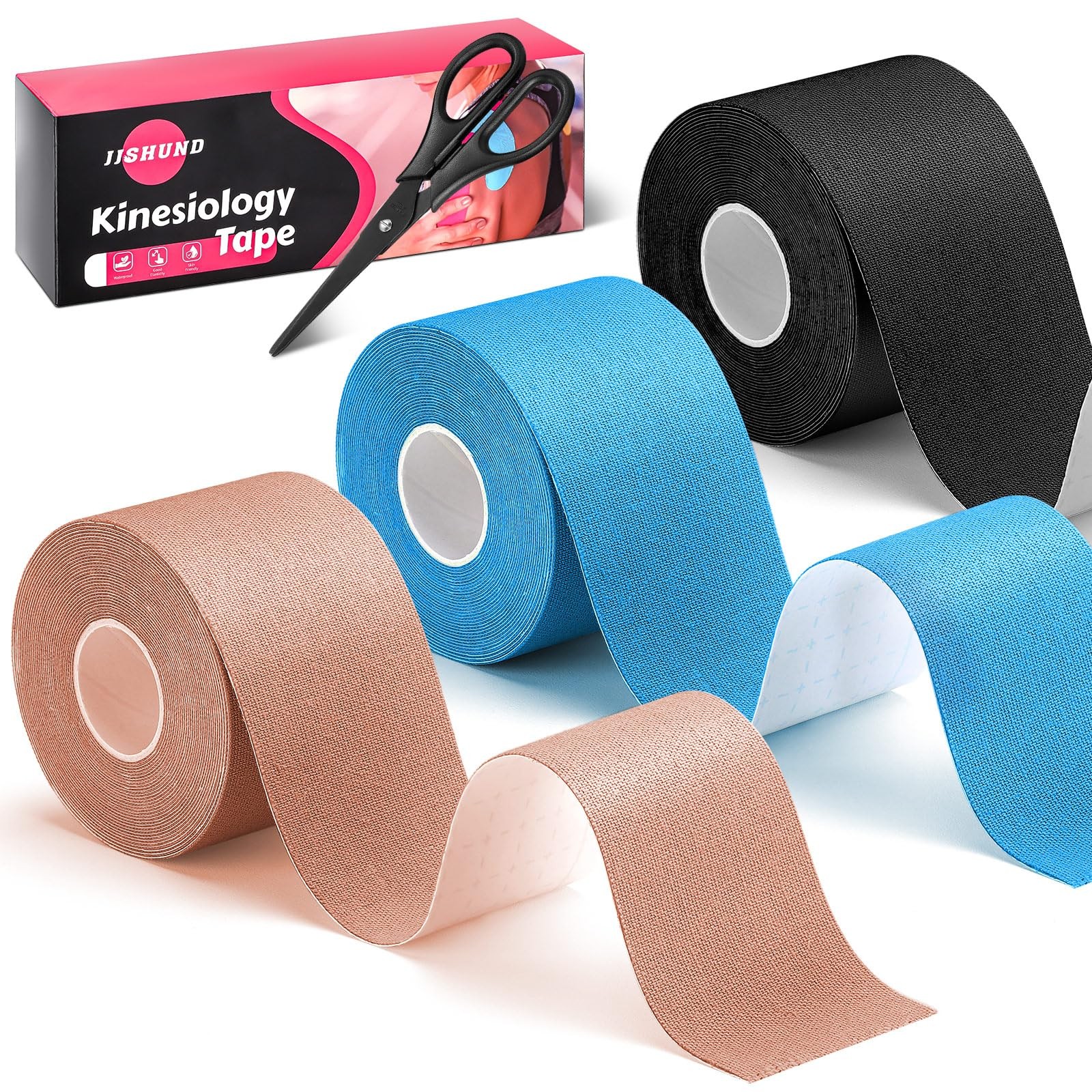 3 Roll Kinesiology Tape,3 Color 2 Inch x 16.4 Feet Uncut Sports Tape w/ Scissors