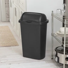13 Gallon Roll Top Wastebasket, Large Trash Can with Easy Open Lift Lid , Black