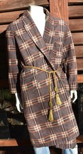 vintage 30s 40s Pilgrim BEACON blanket robe brown  orange plaid tassel belt