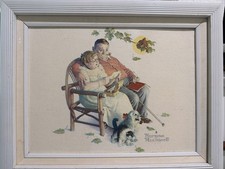Vintage Norman Rockwell Style Print Framed – Elderly Couple Reading with Dog