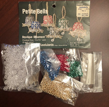 Vintage LeeWards Petite Bells Beaded Pearl Christmas Ornament Kit Red Gold Pkg 6