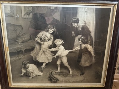 Arthur J Elsley ''Blind Man's Buff'' 1916 antiker monochromer Druck Originalrahmen