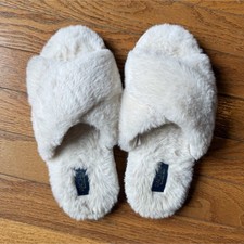 Rachel Roy Women's White Faux Fur Slide Slippers Open Toe Flat 5.5-6 SLF46389PRR