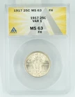 1917 ANACS MS63FH Standing Liberty Quarter Type 1