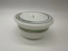 RARE Hazel-Atlas Green & Black Stripe 5" Utility/Grease/Refrigerator Dish w/Lid