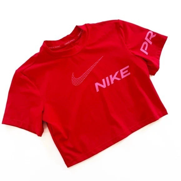耐克训练专业衬衫女式中号 Dri-Fit 红色粉色短短袖 — 第 2/4 张图片